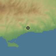 Shaded relief of the 55 km around Armenochori, drawn from the GMTED2010 grid