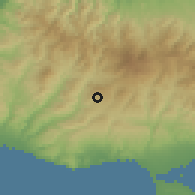 Shaded relief of the 55 km around Arsos, drawn from the GMTED2010 grid
