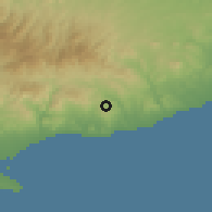 Shaded relief of the 55 km around Asgata, drawn from the GMTED2010 grid