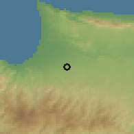 Shaded relief of the 55 km around Astromeritis, drawn from the GMTED2010 grid