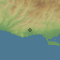 Shaded relief of the 55 km around Avdimou, drawn from the GMTED2010 grid