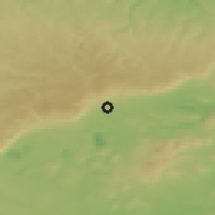 Shaded relief of the 49 km around Košt'any, drawn from the GMTED2010 grid