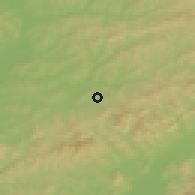 Shaded relief of the 50 km around Bánov, drawn from the GMTED2010 grid