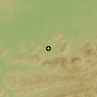 Shaded relief of the 50 km around Tichá, drawn from the GMTED2010 grid