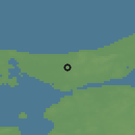 Shaded relief of the 47 km around Fjerritslev, drawn from the GMTED2010 grid