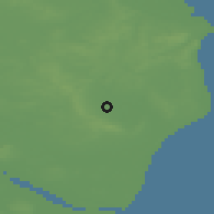 Shaded relief of the 47 km around Flauenskjold, drawn from the GMTED2010 grid