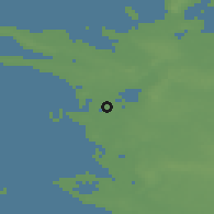 Shaded relief of the 47 km around Gørlev, drawn from the GMTED2010 grid