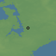 Shaded relief of the 47 km around Gundsømagle, drawn from the GMTED2010 grid