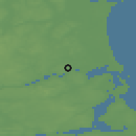 Shaded relief of the 47 km around Hadsund, drawn from the GMTED2010 grid