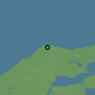 Shaded relief of the 47 km around Hanstholm, drawn from the GMTED2010 grid