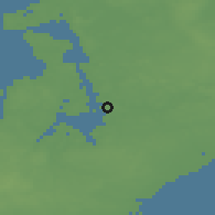 Shaded relief of the 47 km around Jyllinge, drawn from the GMTED2010 grid