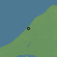 Shaded relief of the 46 km around Løkken, drawn from the GMTED2010 grid