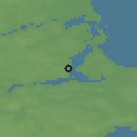Shaded relief of the 47 km around Mellerup, drawn from the GMTED2010 grid