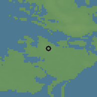Shaded relief of the 48 km around Nørre Alslev, drawn from the GMTED2010 grid