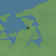 Shaded relief of the 47 km around Over Dråby Strand, drawn from the GMTED2010 grid