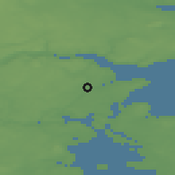 Shaded relief of the 47 km around Pjedsted, drawn from the GMTED2010 grid