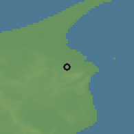 Shaded relief of the 46 km around Ravnshøj, drawn from the GMTED2010 grid
