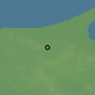 Shaded relief of the 46 km around Sindal, drawn from the GMTED2010 grid