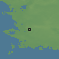 Shaded relief of the 47 km around Slots Bjergby, drawn from the GMTED2010 grid