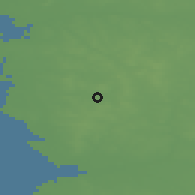 Shaded relief of the 47 km around Spjald, drawn from the GMTED2010 grid
