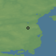 Shaded relief of the 47 km around Tranbjerg, drawn from the GMTED2010 grid