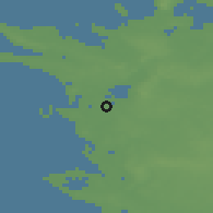Shaded relief of the 47 km around Ulstrup, drawn from the GMTED2010 grid
