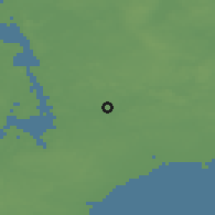 Shaded relief of the 47 km around Veksø, drawn from the GMTED2010 grid