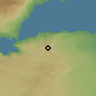 Shaded relief of the 60 km around We'a, drawn from the GMTED2010 grid