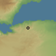 Shaded relief of the 60 km around Arta, drawn from the GMTED2010 grid