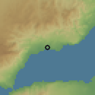 Shaded relief of the 60 km around Tadjoura, drawn from the GMTED2010 grid