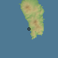 Shaded relief of the 59 km around Roseau, drawn from the GMTED2010 grid