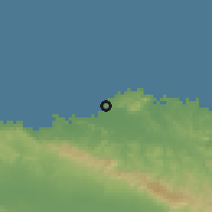 Shaded relief of the 59 km around La Isabela, drawn from the GMTED2010 grid