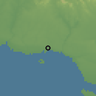 Shaded relief of the 59 km around La Romana, drawn from the GMTED2010 grid