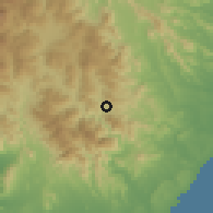 Shaded relief of the 59 km around Los Cacaos, drawn from the GMTED2010 grid