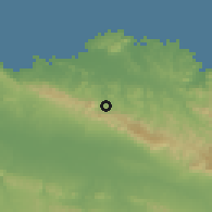 Shaded relief of the 59 km around Los Hidalgos, drawn from the GMTED2010 grid