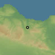Shaded relief of the 59 km around Blanco, drawn from the GMTED2010 grid