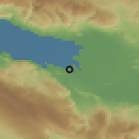Shaded relief of the 59 km around Mella, drawn from the GMTED2010 grid