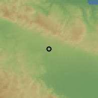 Shaded relief of the 59 km around Moca, drawn from the GMTED2010 grid