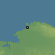 Shaded relief of the 59 km around Monte Cristi, drawn from the GMTED2010 grid