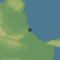 Shaded relief of the 59 km around Nagua, drawn from the GMTED2010 grid