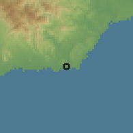 Shaded relief of the 59 km around Nizao, drawn from the GMTED2010 grid