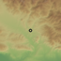 Shaded relief of the 59 km around Nuevo Sabana Yegua, drawn from the GMTED2010 grid