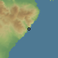 Shaded relief of the 59 km around Paraíso, drawn from the GMTED2010 grid