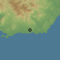 Shaded relief of the 59 km around Paya, drawn from the GMTED2010 grid