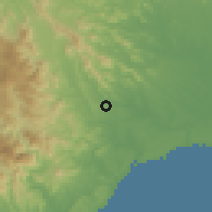 Shaded relief of the 59 km around Pedro Brand, drawn from the GMTED2010 grid