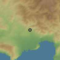 Shaded relief of the 59 km around Peralta, drawn from the GMTED2010 grid