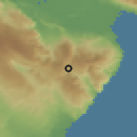 Shaded relief of the 59 km around Polo, drawn from the GMTED2010 grid