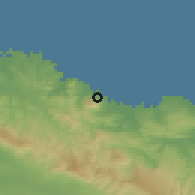 Shaded relief of the 59 km around Puerto Plata, drawn from the GMTED2010 grid