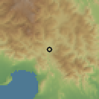 Shaded relief of the 59 km around Rancho Arriba, drawn from the GMTED2010 grid