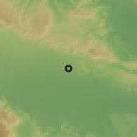 Shaded relief of the 59 km around San Francisco de Macorís, drawn from the GMTED2010 grid